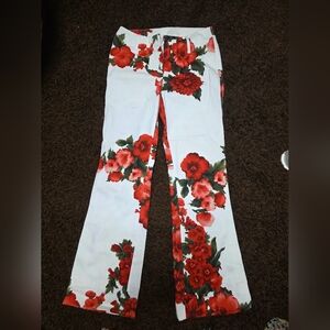 Floral White and Red Pants